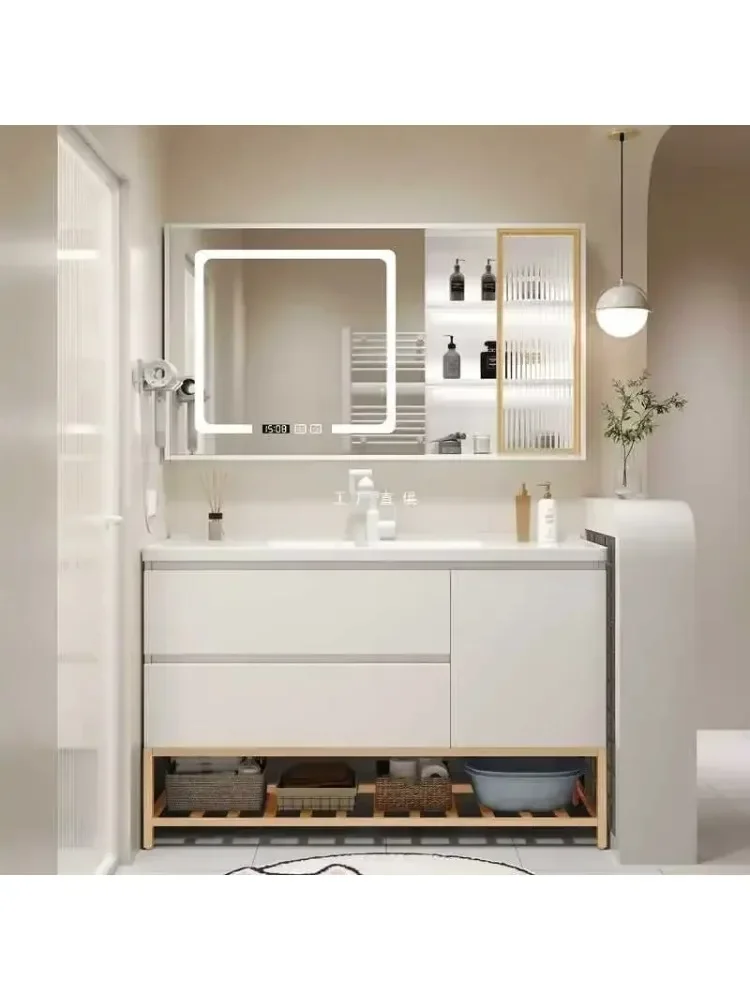 **Nordic Bathroom Vanity Cabinet With Ceramic Sink Combination Set Modern Floor Cabinet Washstand Stone Slab One Basin Hand Wash