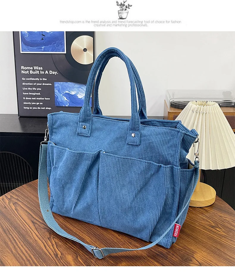Warme Cord-Tragetasche, Geräumige Handtasche Einkaufstasche, Stilvolle & Praktische Schultertasche, Lässige Minimalistische Einzel-Umhängetasche – Detail 14