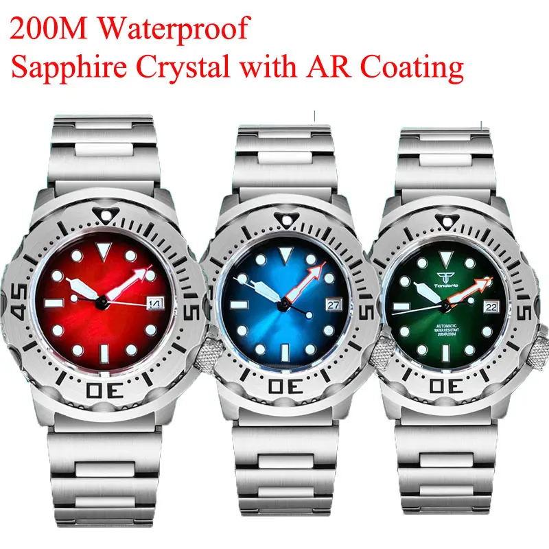 20ATM Waterproof Diving Monster Watch Men Tandorio 42MM Gradient BlacK Red Dial Automatic NH35A Watch Sapphire Glass AR Coating