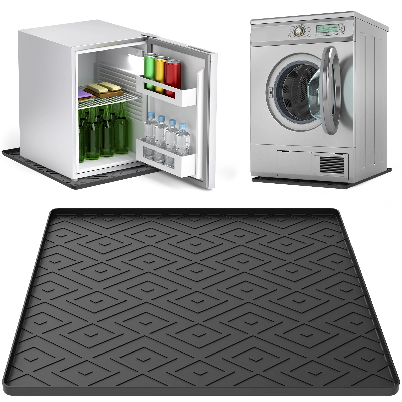 Tapete de Silicona para Refrigerador de 50x50CM, Antideslizante, con Bordes Elevados, Protector de Piso Antiarañazos para Refrigerador y Lavadora