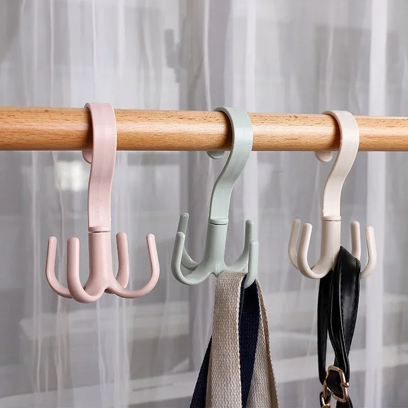 

Rotating 4-Claw Hook Rack Multi-Functional Creative Bedroom Closets Hangers Wardrobe Tie Hat Bag Storage Organizers