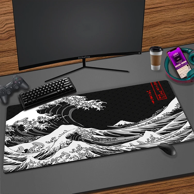 

Коврик для мыши Sea wave, черный и белый Настольный коврик, игровой коврик для ноутбука, японский аниме, игровая клавиатура, резиновый коврик, коврик для мыши, коврик для ПК