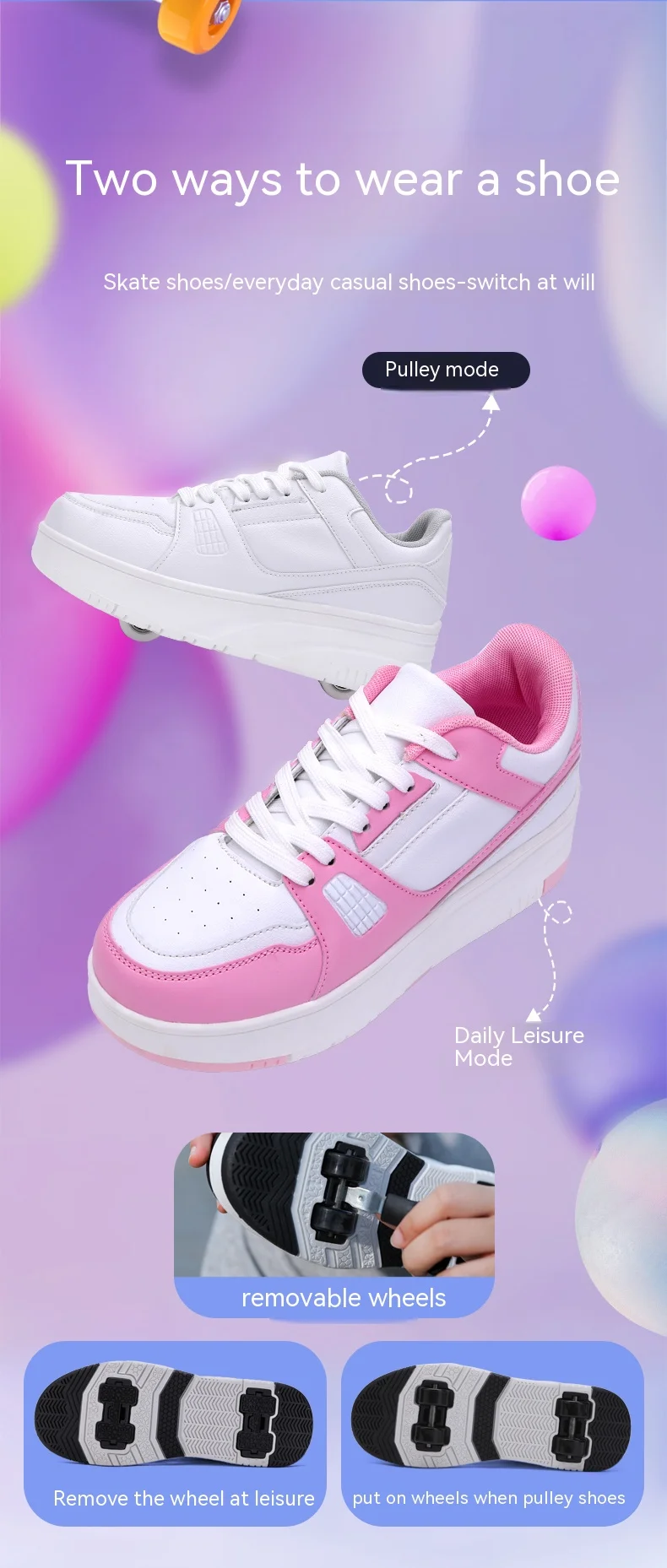 Description Picture 4 of itemChildren's walking shoes four-wheel lace-up girls' skates Boys' outdoor sports roller shoes Invisible shoes with wheels