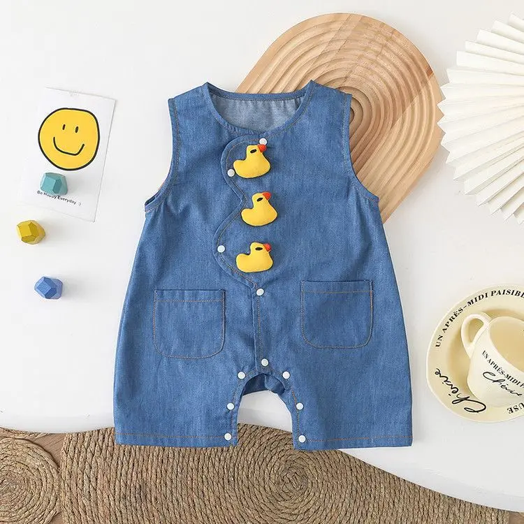 Summer Baby Boys Cute Ducks Clothes Romper Sleeveless Soft Denim Baby Boys clothes 6 to 9 month Toddler Jumpsuit 2
