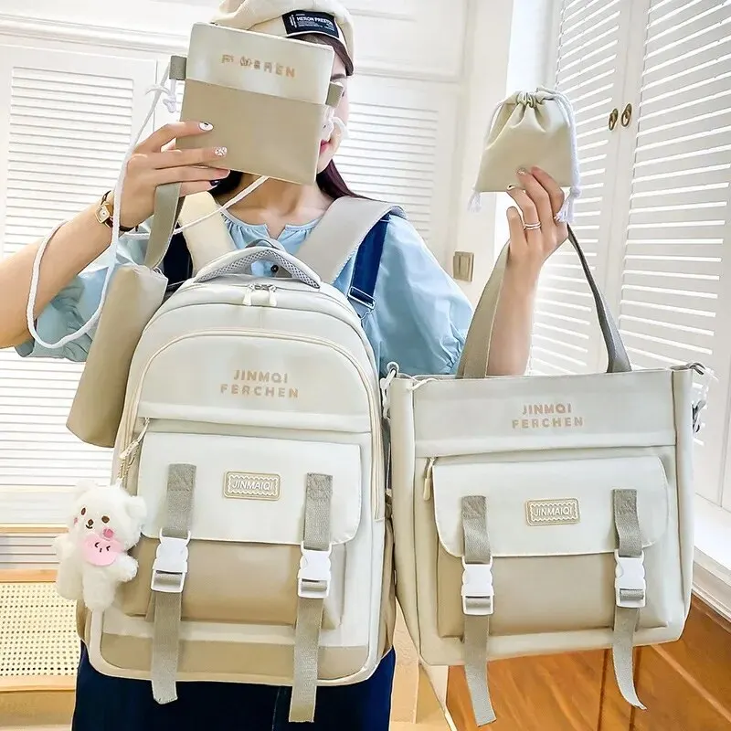 High Quality School Bags For Primary Middle School Students 5pcs/Set Double Shoulder Backpacks Lightweight Waterproof