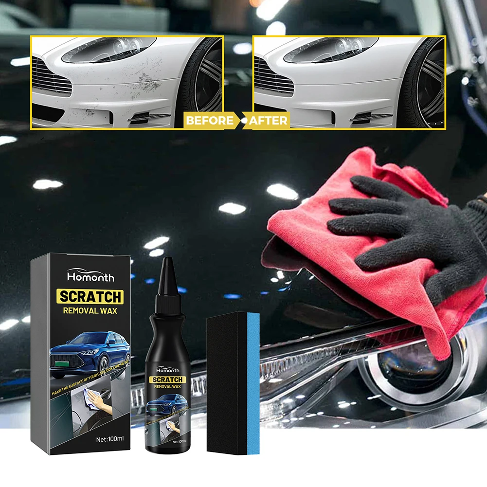 100ml Car Paint Scratch Repair Wax with Towel & Sponge Car Scratch Removal Paste for Vehicles Paint Scratches Repair
