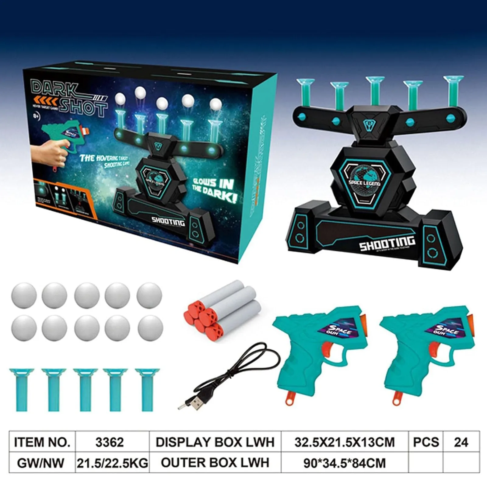 Glow-in-The-Dark Shooting Target Practice Kids Shooting Toy Gun Set, USB 2in1 Luminous Electric Hover Target Practice and Target 2