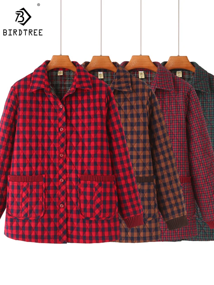 

New Autumn Cotton Padded Jacket Women Plaid Print Retro Thick Coat Casual Versatile Loose Commuter Winter Outerwear C3N583QM