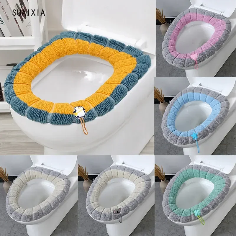 Household Warm Soft Thicken Toilet Seat Cover  Warmer Closestool Mat Bathroom Toilet Seat Cover Universal Plush Toilet Cushion 5