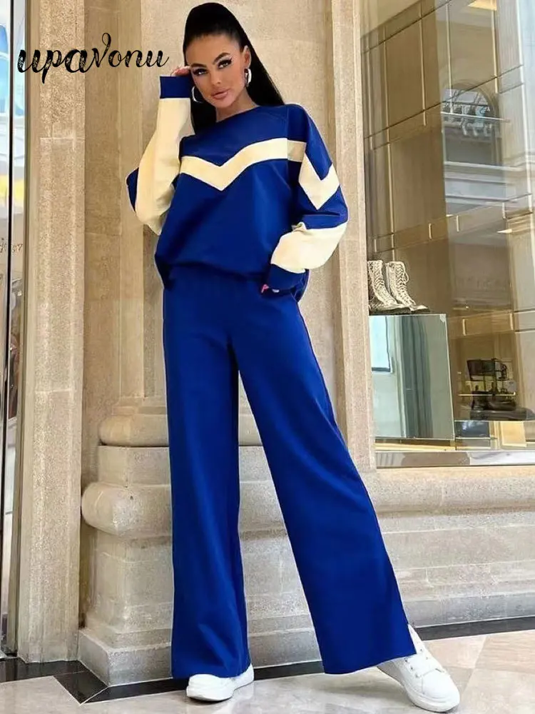 

Casual Colored Loose Knitted Sweater Pants Sets Long Sleeve Pullover Knitted Sweater Sweater&Flare Pants Two Piece Set 2023 New