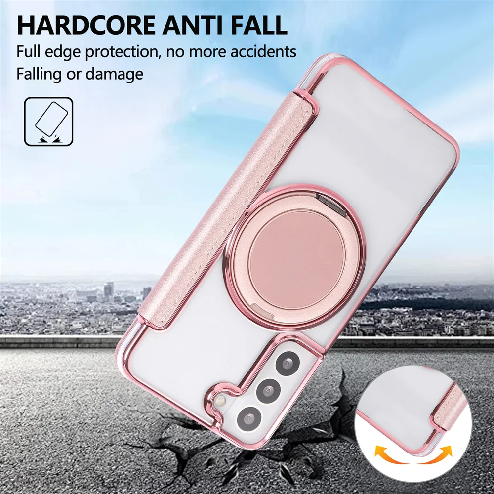 Leather Slot Card Wallet with Rotating Stand and Magnetic Phone Case - Magsafe-Compatible Transparent Cover