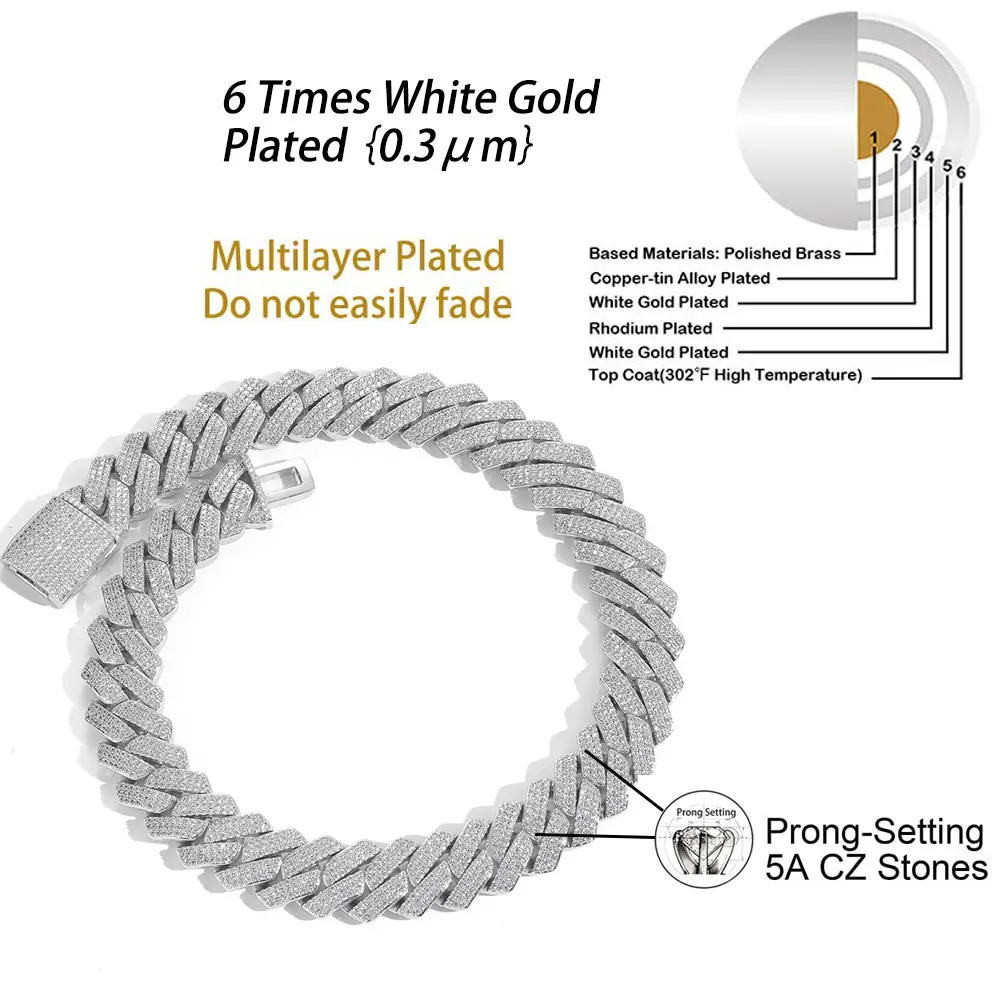 20mm Cuban Link Chain for Men Iced Out Choker Necklace Prong Setting Cubic Zirconia Big Heavy Chunky Hip Hop Jewelry