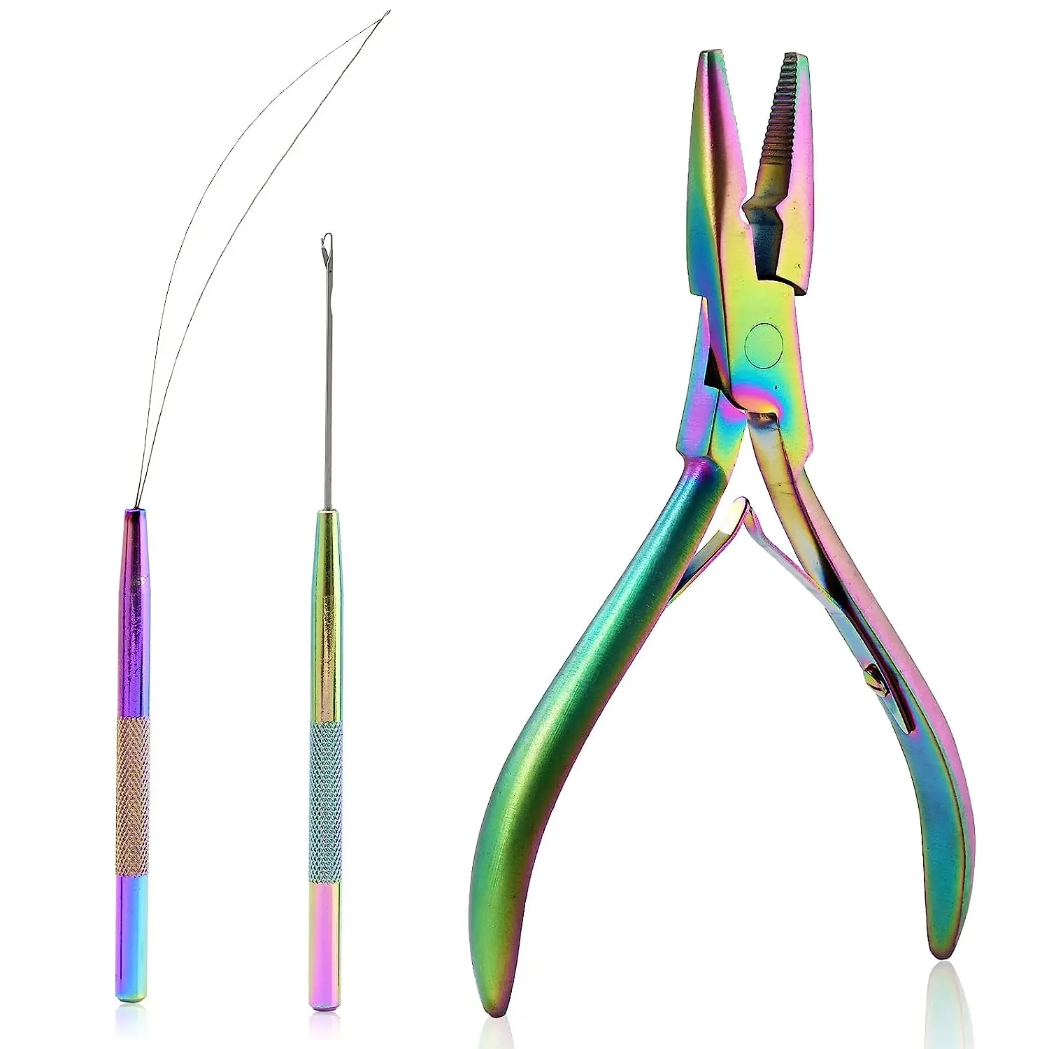 Hair Extension Pliers Silicone Beads Pulling Hook Micro Links Needle Loop Threader Wigs Feather Styling Craft Tools Kit FOSHIO