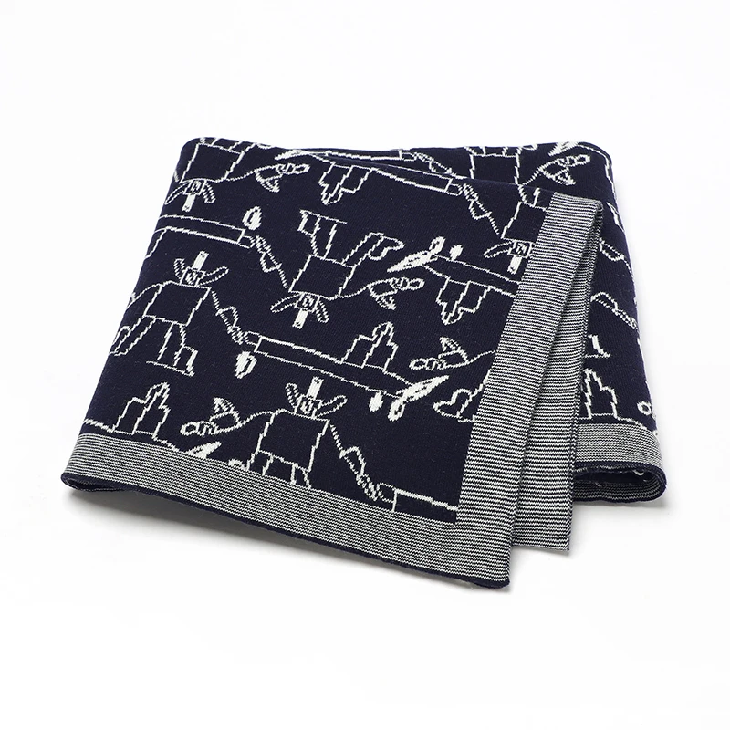 

Cotton Baby Blanket Knitted Newborn Girls Bedding Plaid Crib Quilt Doodle Robot 100*80CM Infant Boys Stroller Sleep Soft Covers