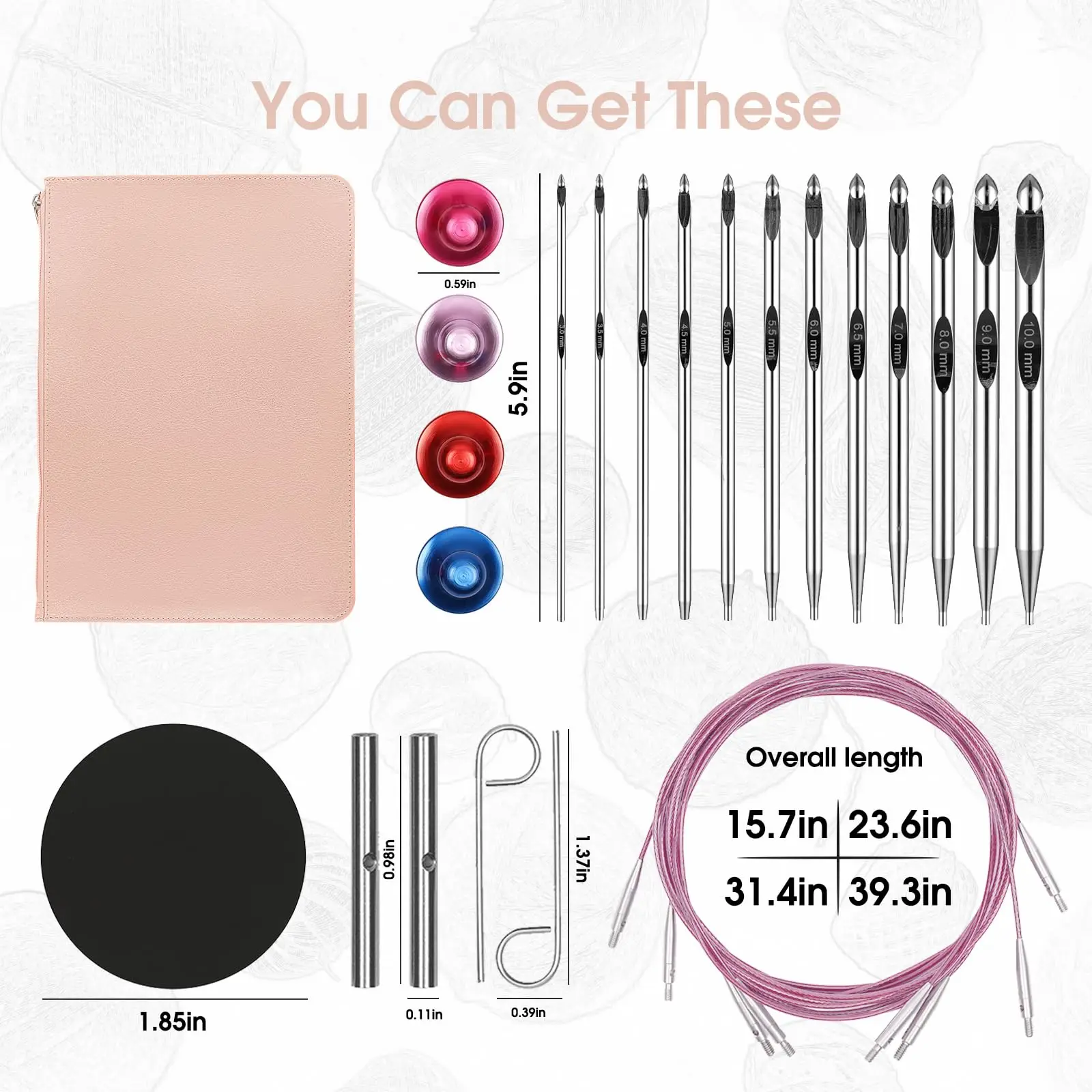 Tunisian Crochet Hooks Set, Aluminum Interchangeable Crochet