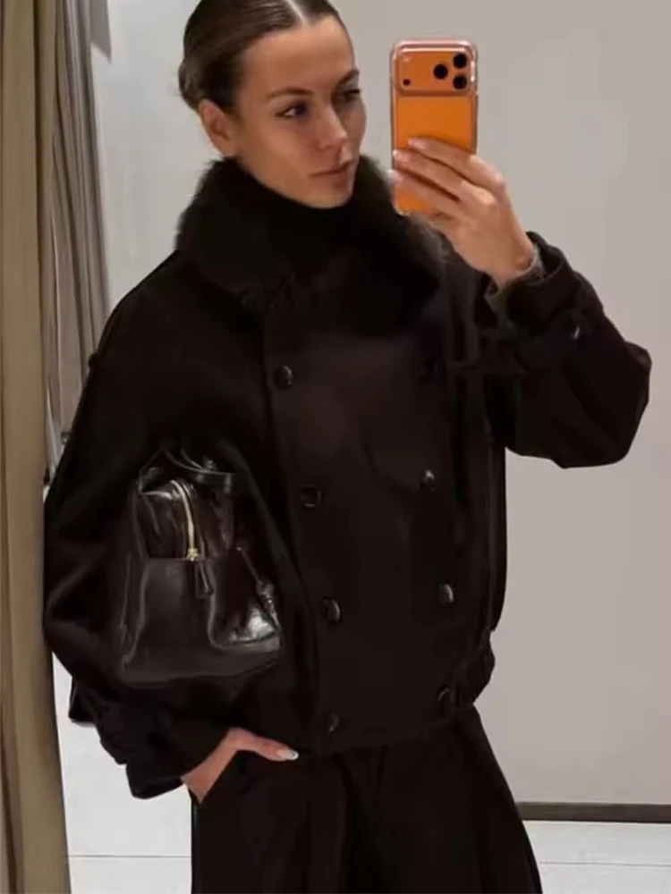 Faux Fur Collar Winter Coat Women Double Breasted Jacket Women's Thick Warm Long Sleeve Jacket for Women Casual New Outerwear