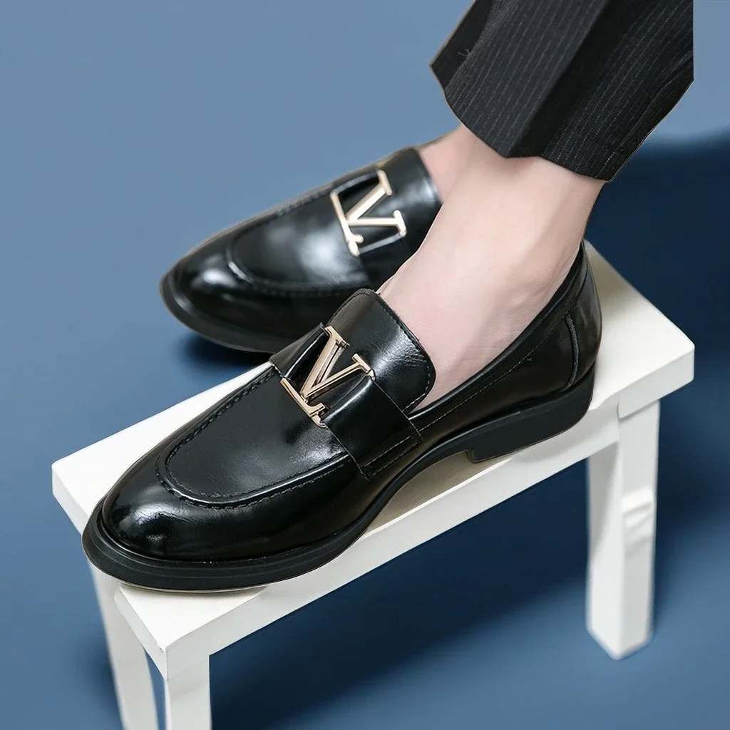 

New Black Loafers Men Pu Leather Shoes Business Brown Red Breathable Slip-On Solid Shoes Handmade Size 38-48