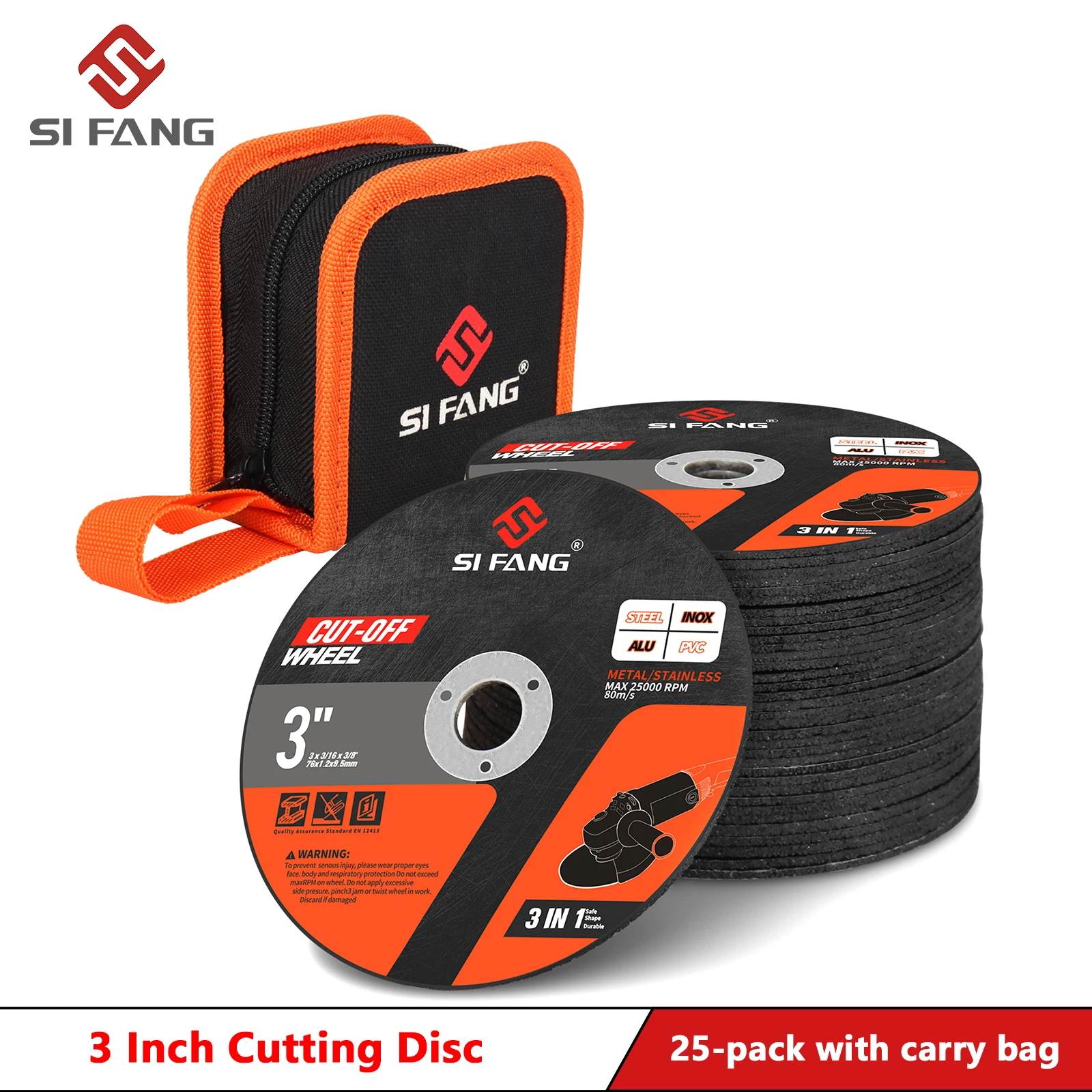 Metal Cutting Discs 3 Inch 75mm Cut Off Wheels Circle Blades 25-pack Electric Angle Grinder Accessories with Pouch cutting disc cutting blade