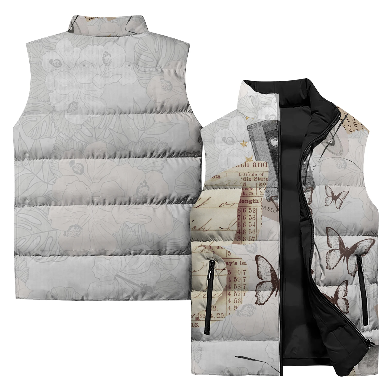 thumbnail image 1 of Chaleco con estampado floral y mariposas sencillo para hombre, chaquetas de invierno modernas y cómodas para hombre, chalecos casuales y cálidos para hombre, chaleco frío para hombre, 1 of 5