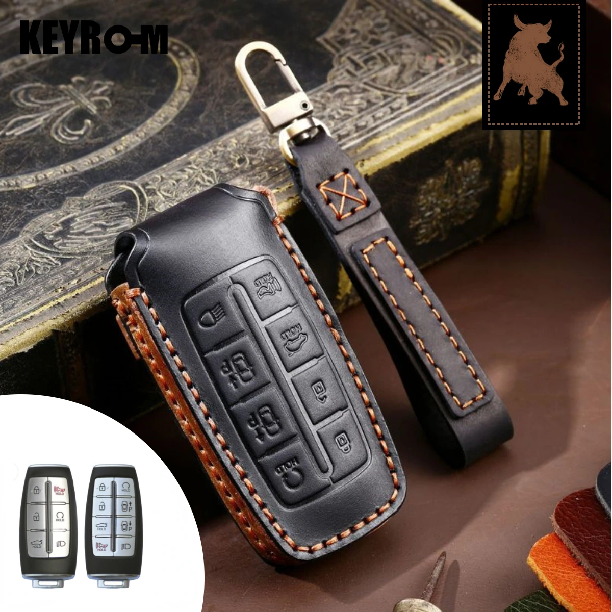 

6/8 Button Car Key Case for Hyundai Genesis Rohens G80 GV70 GV80 2019 2020 2021 2022 TPU Leather Pure Cover Key Fob Holder