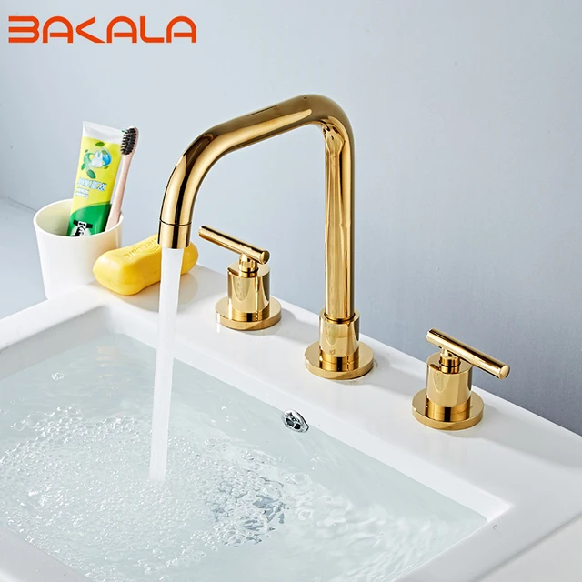 ก๊อกน้ําอ่างล้างหน้าทองเหลืองขัดเงา Chrome Deck ติดตั้งรอบห้องน้ําอ่างล้างจานก๊อกน้ํา 3 หลุมคู่ร้อนและเย็น TAP BR-711 3