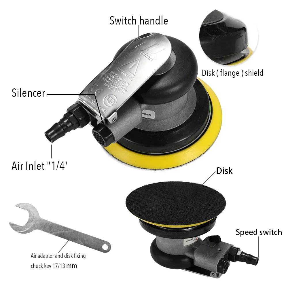 Pneumatic Tools Polishing Machine 5 Inch Round Polished Grinding Hand Tool Air Sander Sandpaper Random Orbital Grinder Tools