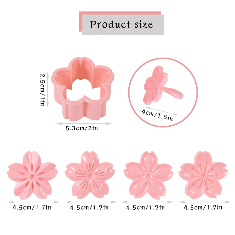 5Pcs/Set Cherry Blossom Flower Cookie Mold Stamp Biscuit Cutter DIY Floral Mooncake Kitchen Baking Tools Event Party Pastry Mold