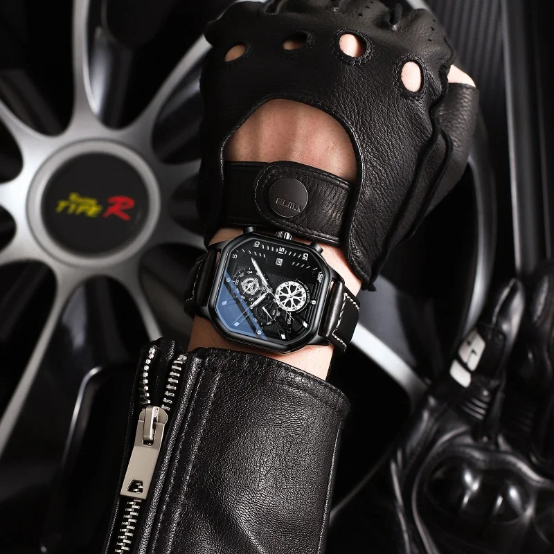 CHENXI 904 Men Quartz Watches Square Dial Wristwatch Chronograph Calendar Luminous Leather Strap Fashion Sports Men's Watch 4