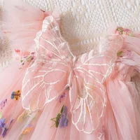 Summer Girls' Princess Party Birthday Dress Sweet Baby Girls Dress Back Bow Wings Fairy Strap Embroidered Butterfly Mesh Dress 5