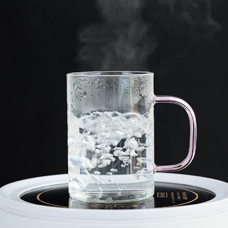 

Coffee Glass Mug with Color Handle, Simplicity,Drink, Dessert, Milk, Tea, Cup, Drinkware, Gift for Couple,Heatable Breakfast Cup