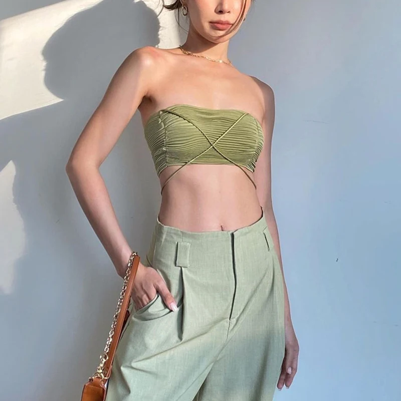 

Women's Summer Mini Clubwear Camisole Solid Color Sleeveless Hanging Neck Crop Tops