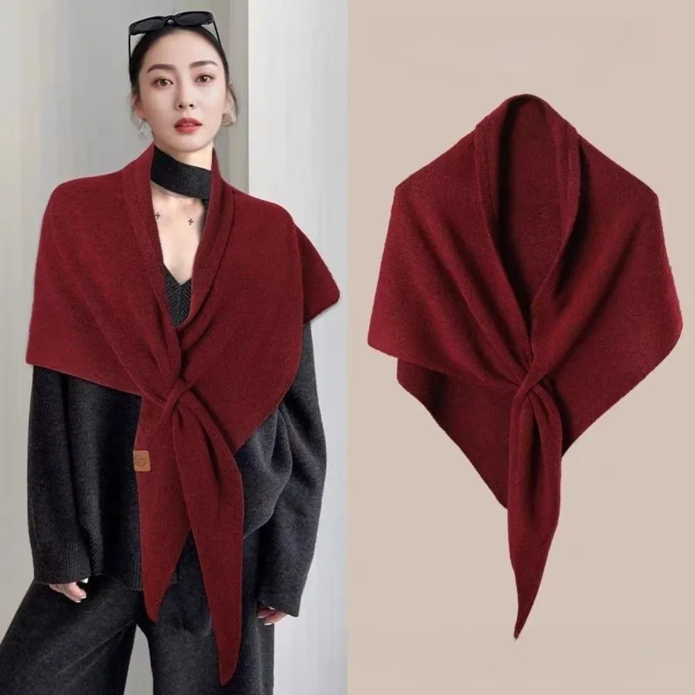 Fashion Solid Color Knitted Shawl Thickened Neck Wrap Triangle Scarf Soft Winter Warm Wool Blended Shawl Nice Gift
