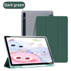 Transparent Tablet Case with Pencil Holder and Enhanced Back Cover - Tab S6 Lite 10.4in (Dark green)