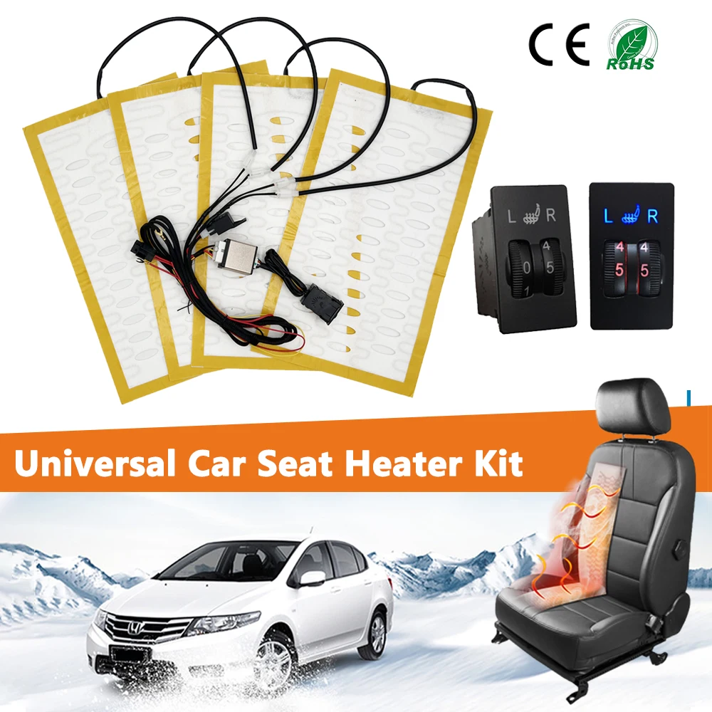 12VCarSeatHeaterKitFit2SeatsAlloyWireFastHeatingPads5