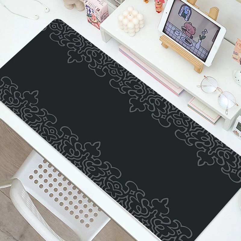 Grand tapis de souris topographique noir, 900x400, cousus, pour Gamer,  Table, bureau, entreprise, Art abstrait - AliExpress