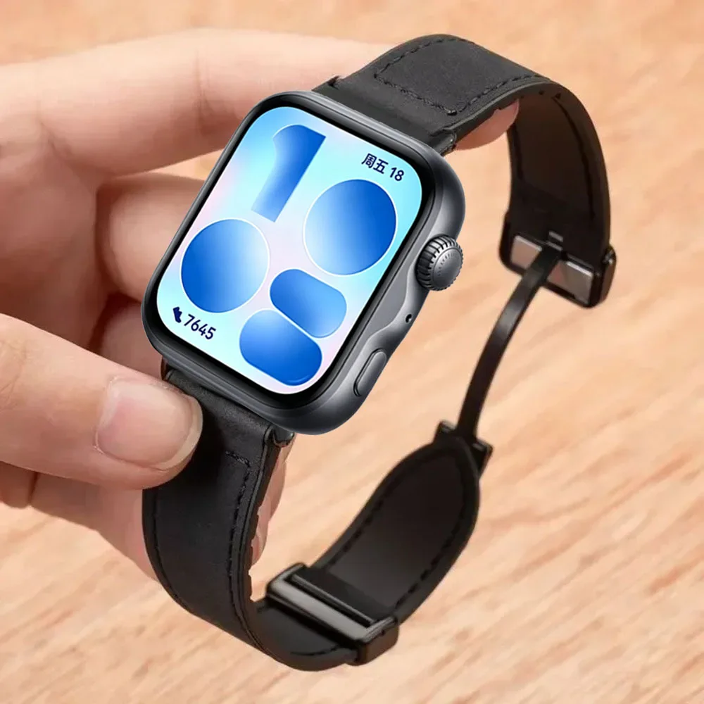 Magnetic Buckle Leather-Silicone Breathable Watch Strap