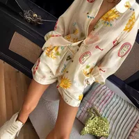 Women Fashion Elastic Waist Two Piece Sets Elegant Floral Print Lapel Long Sleeve Top Short Pants Suit Casual Holiday Outfits - Image 3