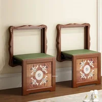 Creative Folding Bath Chair Wall-mounted Shower Seats American Retro Shoe Changing Stool Household Porch Solid Wood Carved Stool 2
