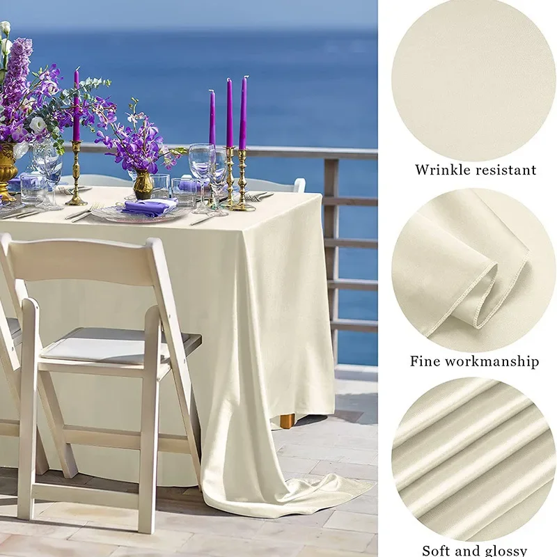 Rectangle Wedding Satin Large Tablecloth Bright Smooth Silk Table Cover Christmas Banquet Anniversary Dining Party Table Decor 4