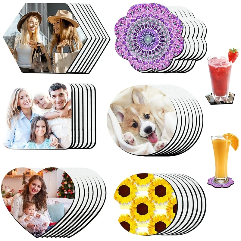 

KX4B 42 Pcs Sublimation Coasters Heat Transfer Blank Cup Mat Waterproof for DIY Home Kitchen Decoration