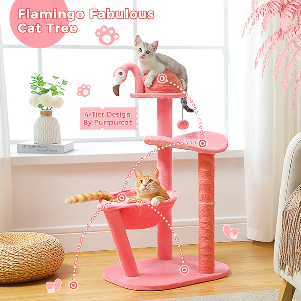 MoNiBloom Cat Tree Tower 34 Inch With 2 Condos & Scratching Posts - Soft Pink, Small Cat Play House - View #5