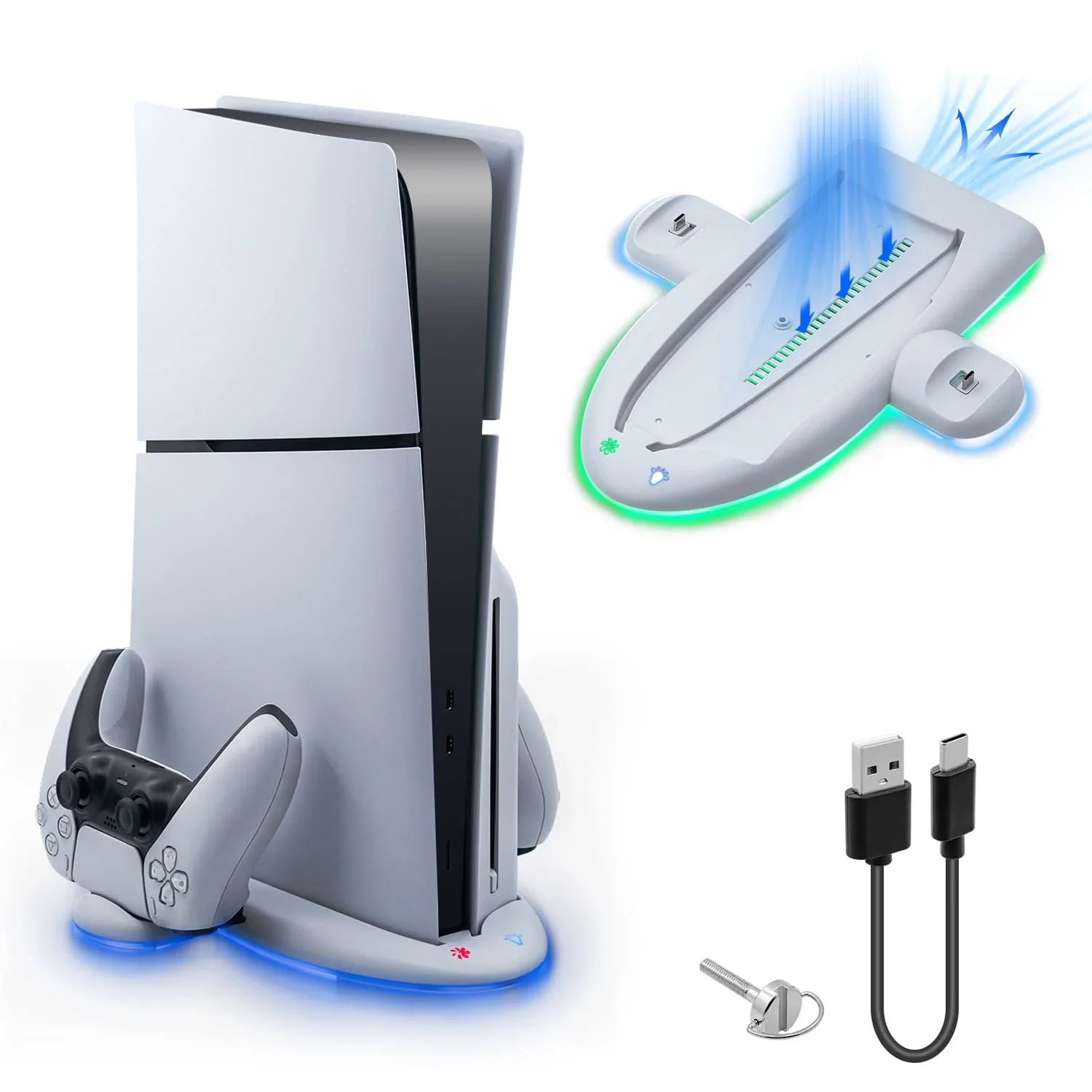 DOBE Multifunctional Colorful Atmospher Light Charging Dock Stand Type-C Controller Charger for PS5 Slim Console-White