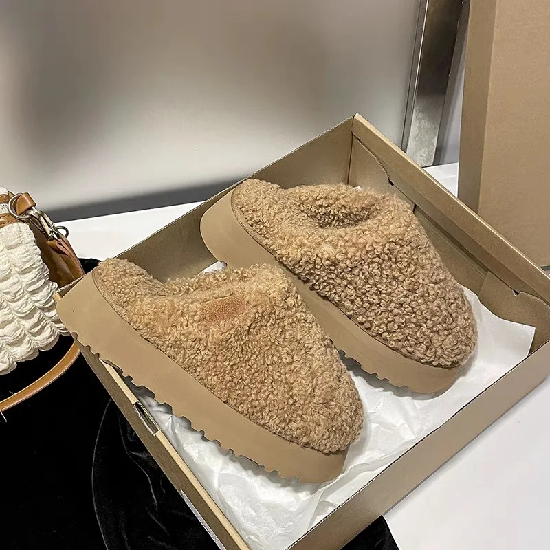 

Teddy plush slippers for women wearing new thick soled snow covered cotton slippers for autumn and winter 2023