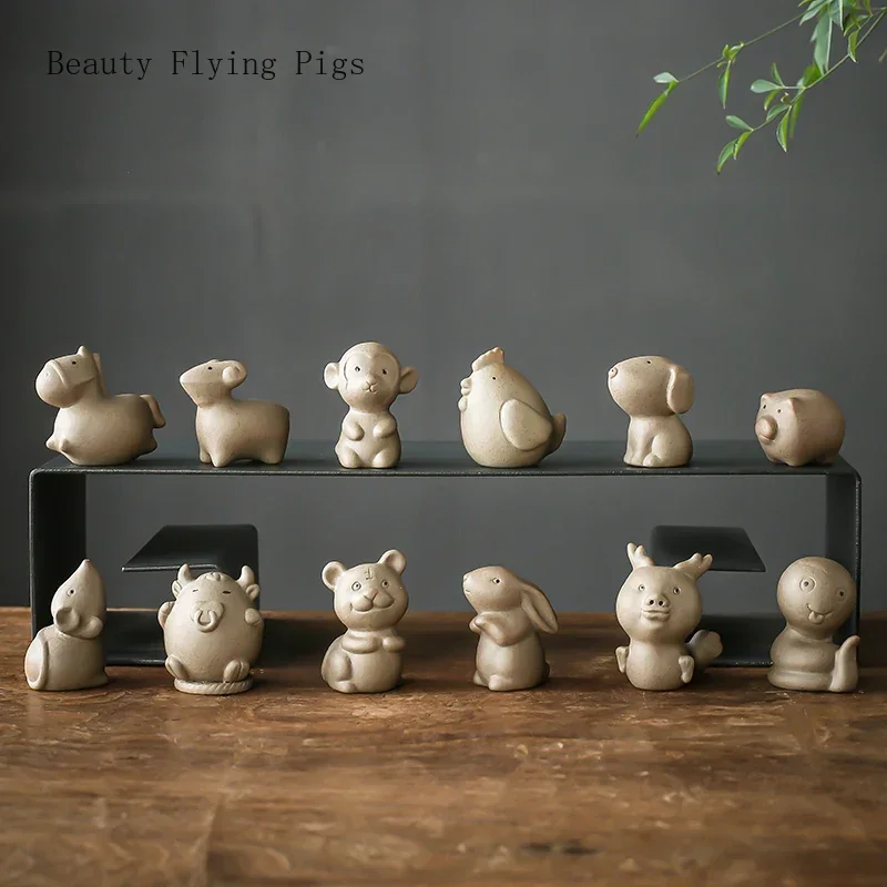 Ceramic Fingertip Tea Pet Twelve Zodiac Zodiac Pig, Sheep, Chicken, Rabbit Tea Play Office Home Purple Sand Decoration
