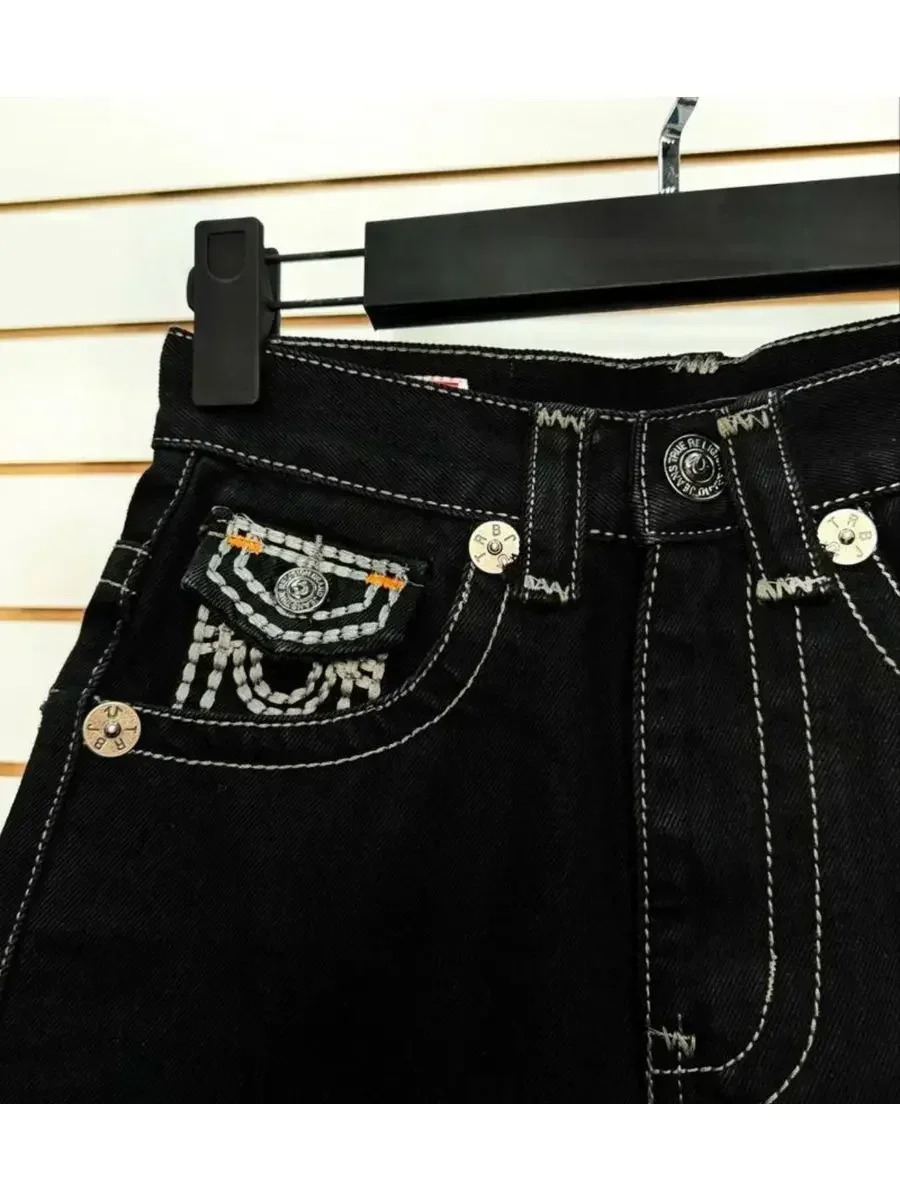 Y2k Washed Loose Denim Shorts Retro Pocket Embroidered Beach Pants Low Waist Garbage Shorts