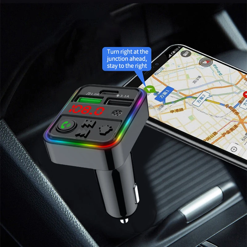 Car Player FM Transmitter Audio Receiver with Fast Charging Radio Modulator for MP3 12-24V Vehicle Bluetooth Players Portable