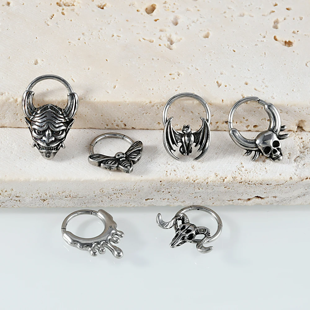 Dramlee Stianless Steel 16G Fuid Ox 헤드 Septum 후프 링 해골 힌지 세그먼트 코 리모콘 Daith Rook 귀걸이 피어싱 쥬얼리