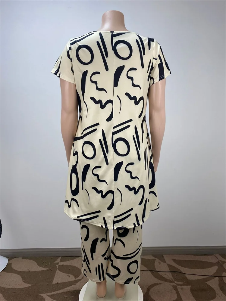 Wmstar Women Plus Size Two Piece Set 5XL Summer Casual Print T Shirt Wide Leg Pants Female Outfits Wholesale Dropshipping 2024
