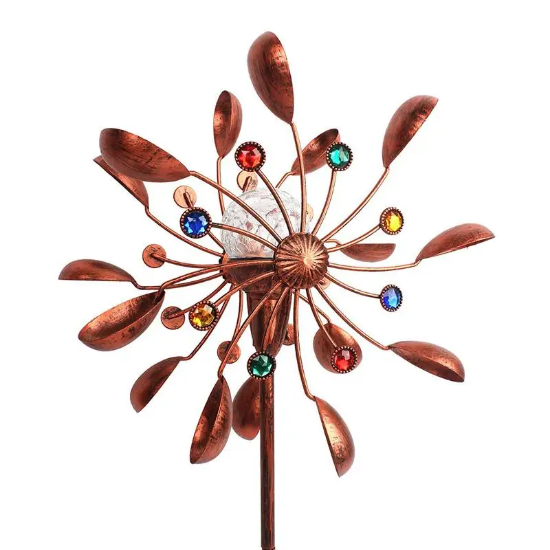 

Metal Wind Spinner Garden Indoor Outdoor Courtyard Decor Wind Spinner Solar Wrought Iron Wind Sculptures Mill With Metal Stake