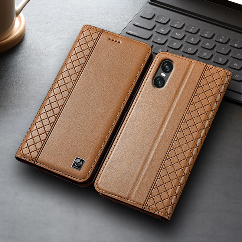 Napa Inner Grid Genuine Leather Flip Phone Cover with Card Holder and Scratch Resistance